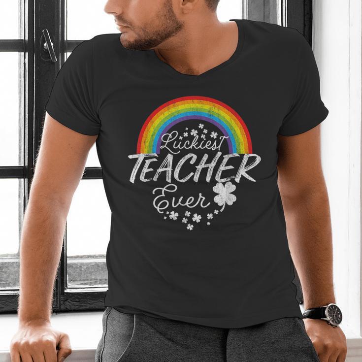 Luckiest Teacher Ever Rainbow- St Patricks Day Teacher Men's V-Neck T-Shirt, gift for family, gift for coworker Luckiest Teacher Ever Rainbow- St Patricks Day Teacher Men's V-Neck T-Shirt, gift for family, gift for coworker