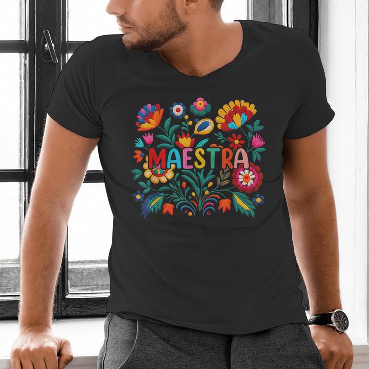 Maestra Flowers Spanish Teacher Cinco De Mayo Men's V-Neck T-Shirt, gift for family, gift for coworker