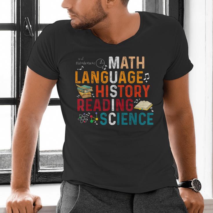 Math Language History Reading Science Music Teacher Men's V-Neck T-Shirt, Science Teacher Shirts, History Teacher Shirts, gift for family, gift for coworker Math Language History Reading Science Music Teacher Men's V-Neck T-Shirt, Science Teacher Shirts, History Teacher Shirts, gift for family, gift for coworker