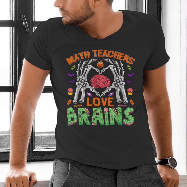 Math Teacher Love Brain Heart Skeleton Hand Zombie Halloween Men's V-Neck T-Shirt, gift for family, gift for coworker Math Teacher Love Brain Heart Skeleton Hand Zombie Halloween Men's V-Neck T-Shirt, gift for family, gift for coworker
