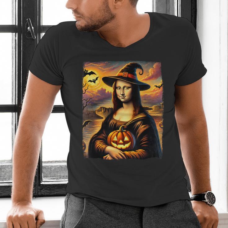 Mona Lisa Pumpkin Halloween Art Teacher Witchy Women Kids Men's V-Neck T-Shirt, gift for family, gift for coworker