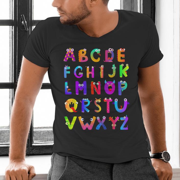 Monster ABC Cute Alphabet Halloween Teacher Costume Kids Men's V-Neck T-Shirt, gift for family, gift for coworker Monster ABC Cute Alphabet Halloween Teacher Costume Kids Men's V-Neck T-Shirt, gift for family, gift for coworker