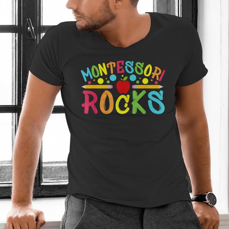 Montessori Rocks Montessori Teacher Back To School Men's V-Neck T-Shirt, gift for family, gift for coworker Montessori Rocks Montessori Teacher Back To School Men's V-Neck T-Shirt, gift for family, gift for coworker