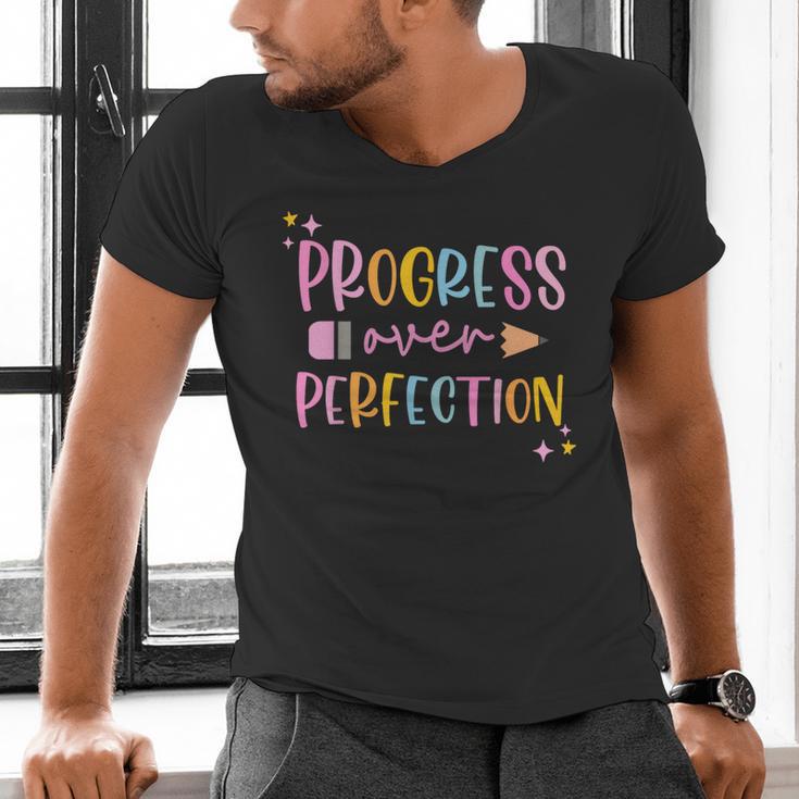 Motivational Progress Over Perfection Back To School Teacher Men's V-Neck T-Shirt, gift for family, gift for coworker Motivational Progress Over Perfection Back To School Teacher Men's V-Neck T-Shirt, gift for family, gift for coworker