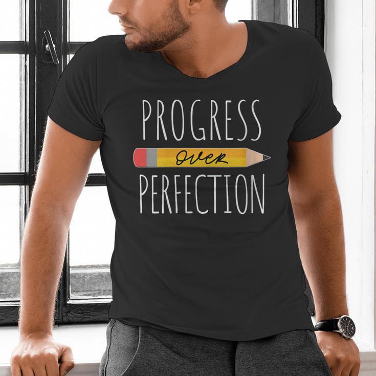 Motivational Progress Over Perfection Back To School Teacher Men's V-Neck T-Shirt, gift for family, gift for coworker Motivational Progress Over Perfection Back To School Teacher Men's V-Neck T-Shirt, gift for family, gift for coworker
