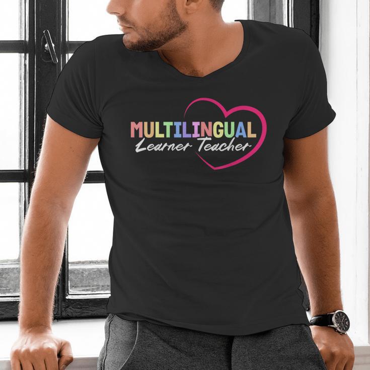 Multilingual Learner Teacher Heart Men's V-Neck T-Shirt, gift for family, gift for coworker Multilingual Learner Teacher Heart Men's V-Neck T-Shirt, gift for family, gift for coworker