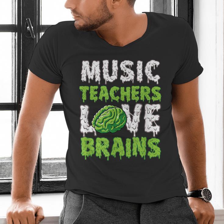 Music Teachers Love Brains Cute Teaching Halloween Men's V-Neck T-Shirt, gift for family, gift for coworker