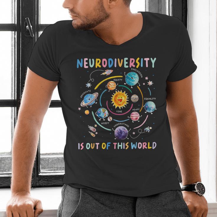 Neurodiversity Is Out Of This World Space Autism Teacher Men's V-Neck T-Shirt, gift for family, gift for coworker