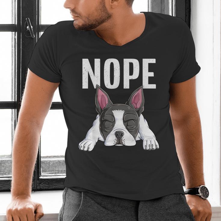 Nope Boston Terrier Puppy Dog Bostie Lover Men Women Girls Kids Men's V-Neck T-Shirt, gift for family, gift for coworker