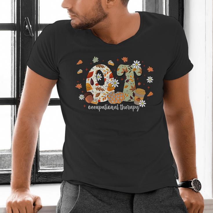 Occupational Therapy Fall Autumn Pumpkin Flower OTA Teacher Men's V-Neck T-Shirt, gift for family, gift for coworker