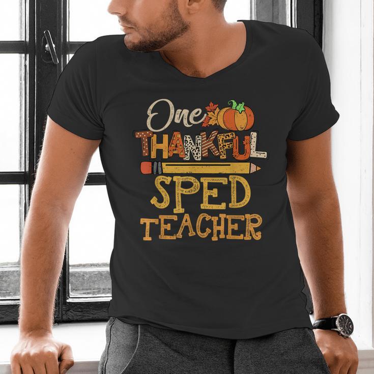One Thankful Sped Teacher Cute Thanksgiving Women Men's V-Neck T-Shirt, gift for family, gift for coworker