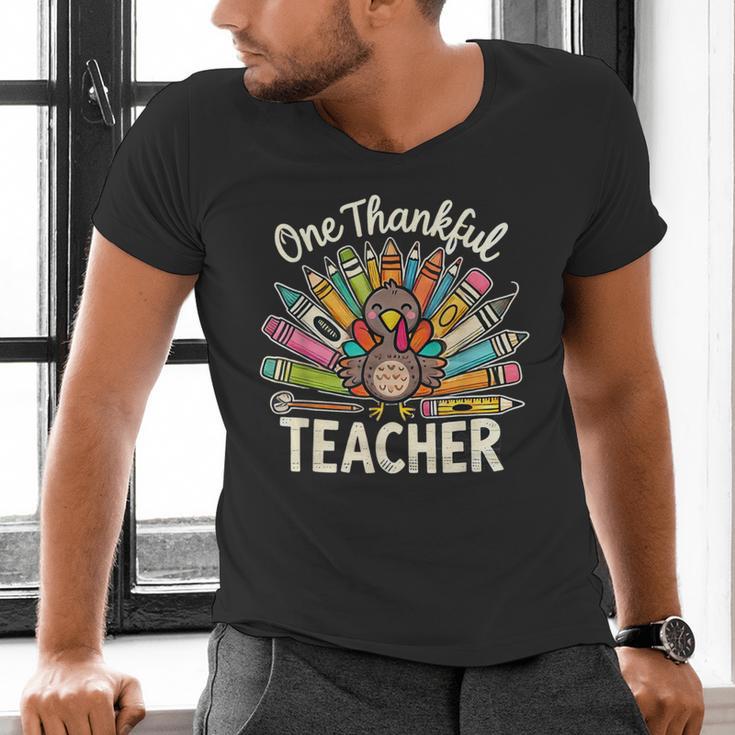 One Thankful Teacher Cute Thanksgiving Turkey School Men's V-Neck T-Shirt, gift for family, gift for coworker One Thankful Teacher Cute Thanksgiving Turkey School Men's V-Neck T-Shirt, gift for family, gift for coworker
