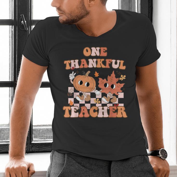 One Thankful Teacher Fall Leaves Thanksgiving Retro Men's V-Neck T-Shirt, gift for family, gift for coworker One Thankful Teacher Fall Leaves Thanksgiving Retro Men's V-Neck T-Shirt, gift for family, gift for coworker
