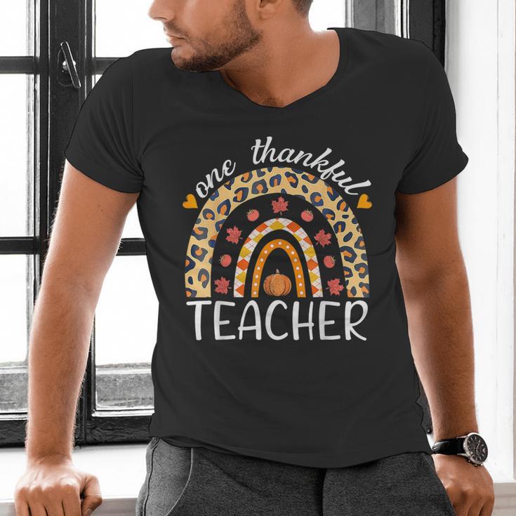 One Thankful Teacher Thanksgiving Rainbow Leopard Fall Men's V-Neck T-Shirt, gift for family, gift for coworker One Thankful Teacher Thanksgiving Rainbow Leopard Fall Men's V-Neck T-Shirt, gift for family, gift for coworker