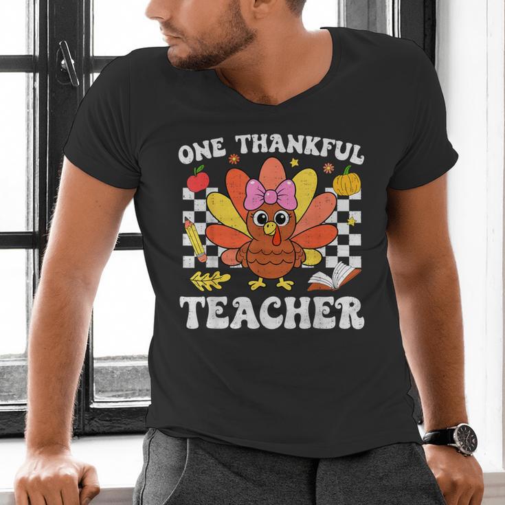 One Thankful Teacher Turkey Thanksgiving Teaching Men's V-Neck T-Shirt, gift for family, gift for coworker