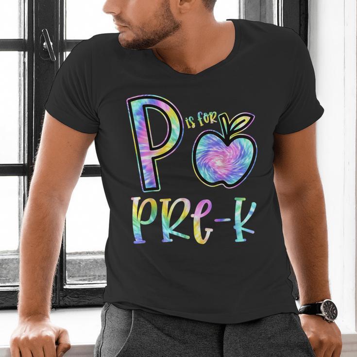 P Is For Pre-K Preschool Teacher Tie Dye Back To School Men's V-Neck T-Shirt, gift for family, gift for coworker