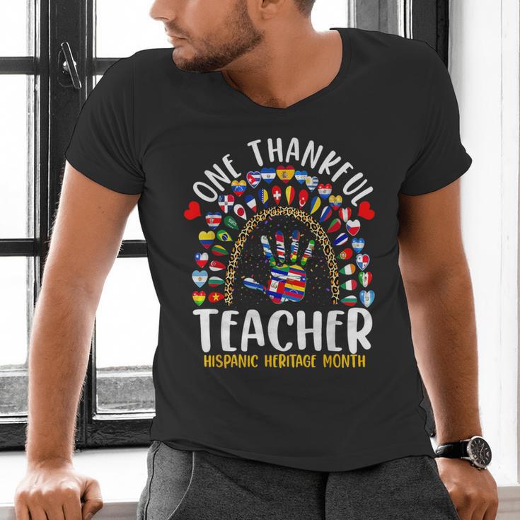 Hispanic Heritage Month One Thankful Teacher Rainbow Men's V-Neck T-Shirt, gift for family, gift for coworker Hispanic Heritage Month One Thankful Teacher Rainbow Men's V-Neck T-Shirt, gift for family, gift for coworker