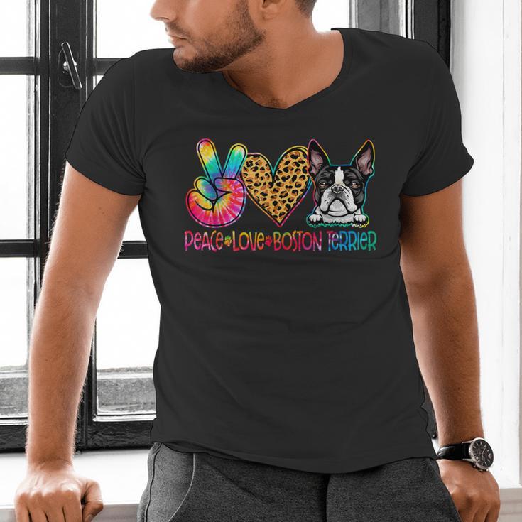 Peace Love Boston Terrier Tie Dye Dog Lover For Men Women Girls Kids Men's V-Neck T-Shirt, gift for family, gift for coworker