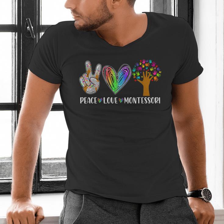 Peace Love Montessori Daycare Teacher Appreciation Men's V-Neck T-Shirt, gift for family, gift for coworker
