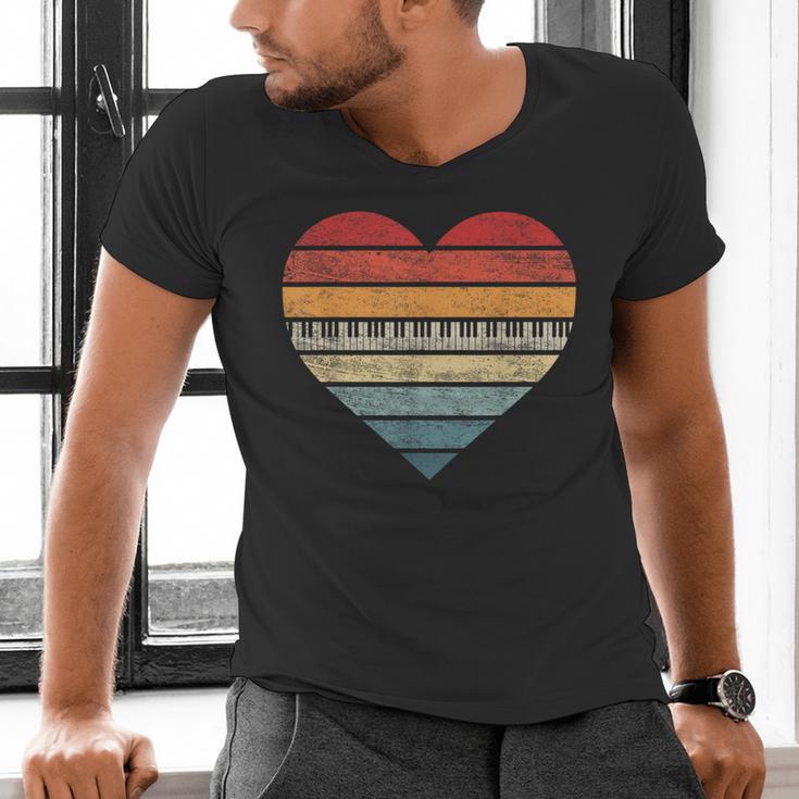 Pianist Retro Sunset Piano Keyboard Player Teacher Men's V-Neck T-Shirt, gift for family, gift for coworker