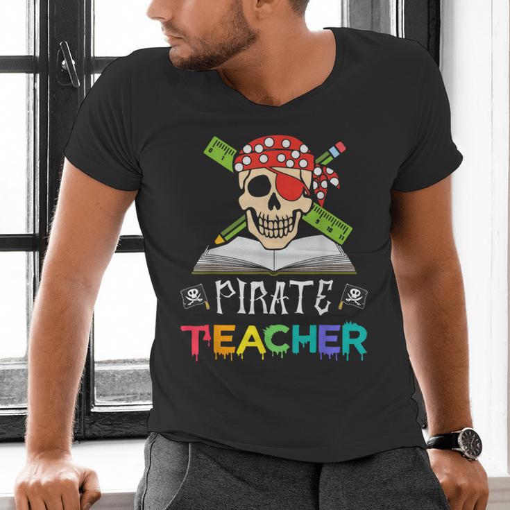 Pirate Teacher Halloween Skull Adult Men's V-Neck T-Shirt, gift for family, gift for coworker Pirate Teacher Halloween Skull Adult Men's V-Neck T-Shirt, gift for family, gift for coworker