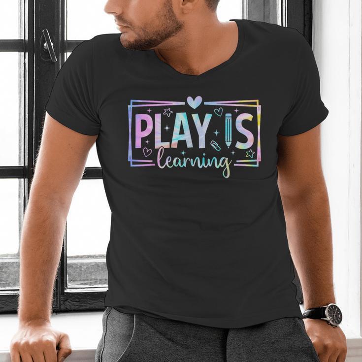 Play Is Learning Kindergarten Teacher Team Women Men's V-Neck T-Shirt, gift for family, gift for coworker Play Is Learning Kindergarten Teacher Team Women Men's V-Neck T-Shirt, gift for family, gift for coworker