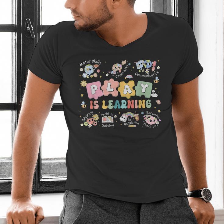 Play Is Learning Teacher Student First Day Back To School Men's V-Neck T-Shirt, gift for family, gift for coworker Play Is Learning Teacher Student First Day Back To School Men's V-Neck T-Shirt, gift for family, gift for coworker