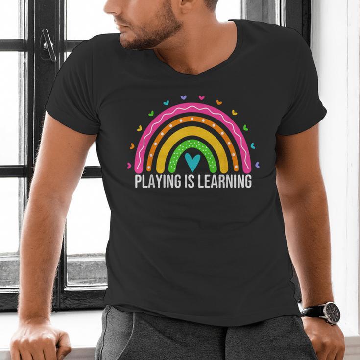 Playing Is Learning Early Childhood Education ECE Teacher Men's V-Neck T-Shirt, gift for family, gift for coworker Playing Is Learning Early Childhood Education ECE Teacher Men's V-Neck T-Shirt, gift for family, gift for coworker