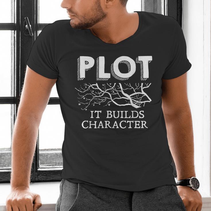 Plot It Builds Character Book Reading Teacher Men's V-Neck T-Shirt, gift for family, gift for coworker Plot It Builds Character Book Reading Teacher Men's V-Neck T-Shirt, gift for family, gift for coworker