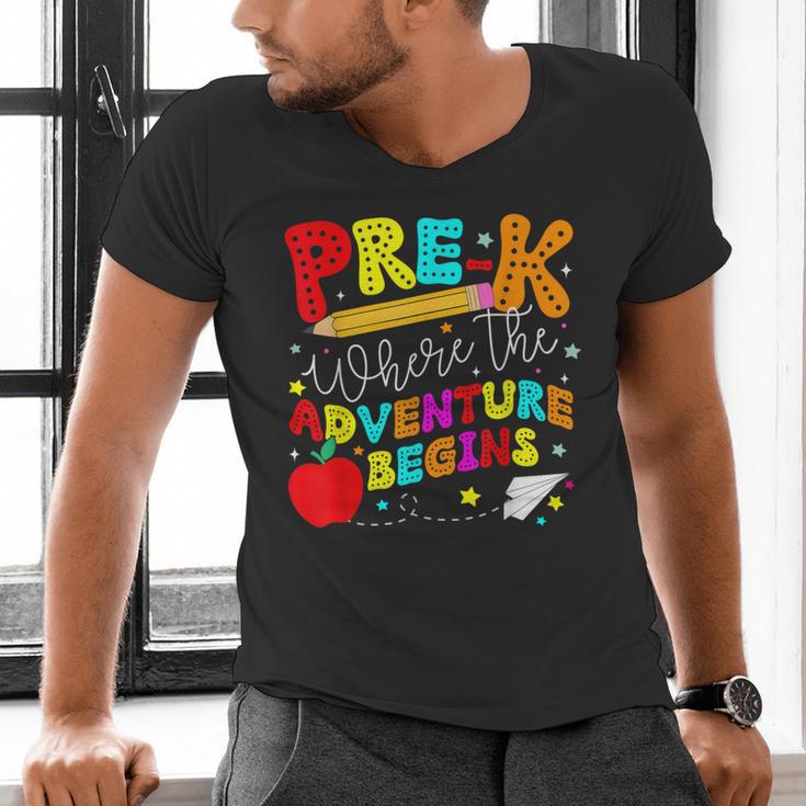 Pre-k Where The Adventure Begins First Day Of Prek Teacher Men's V-Neck T-Shirt, gift for family, gift for coworker