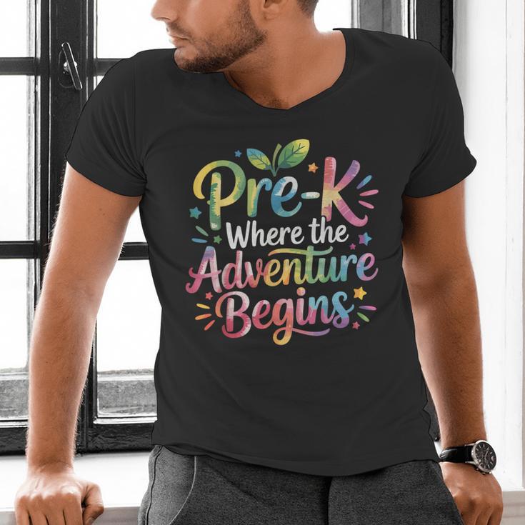 Pre-K Where The Adventure Begins Preschool Teachers Students Men's V-Neck T-Shirt, gift for family, gift for coworker Pre-K Where The Adventure Begins Preschool Teachers Students Men's V-Neck T-Shirt, gift for family, gift for coworker