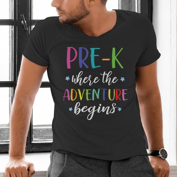 Pre-K Teacher Adventure Begins First Day Preschool Teachers Men's V-Neck T-Shirt, gift for family, gift for coworker