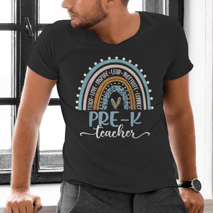 Pre-K Teacher Leopard Boho Rainbow Back To School Men's V-Neck T-Shirt, gift for family, gift for coworker Pre-K Teacher Leopard Boho Rainbow Back To School Men's V-Neck T-Shirt, gift for family, gift for coworker