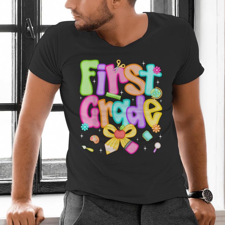 Preppy First Grade Back To School 1st Grade Teacher Girl Kid Men's V-Neck T-Shirt, First Grade Teacher Shirts, gift for family, gift for coworker