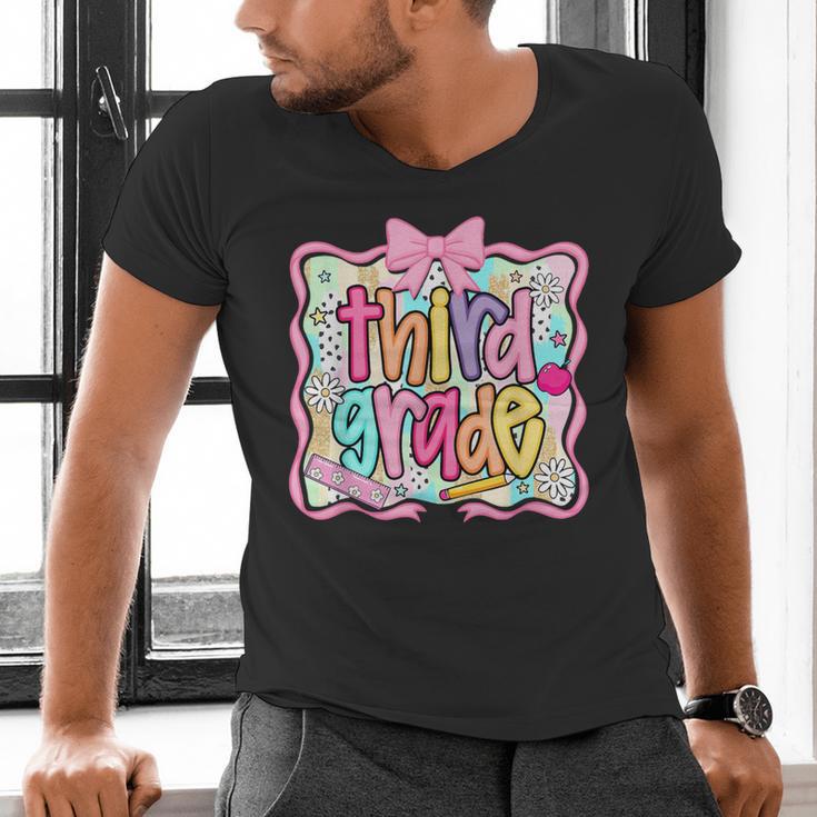 Preppy Third Grade Back To School Teacher Girl Kid Men's V-Neck T-Shirt, gift for family, gift for coworker