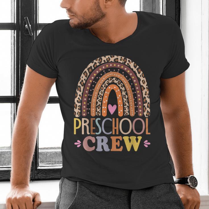 Preschool Crew Cute Leopard Rainbow Back To School Teachers Men's V-Neck T-Shirt, gift for family, gift for coworker