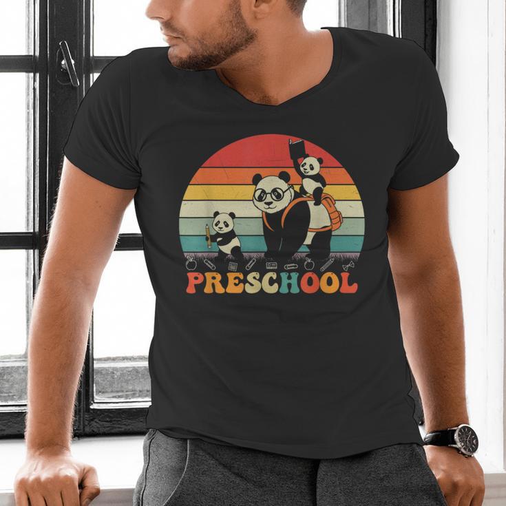 Preschool Panda Back To School Teacher Student Men's V-Neck T-Shirt, gift for family, gift for coworker