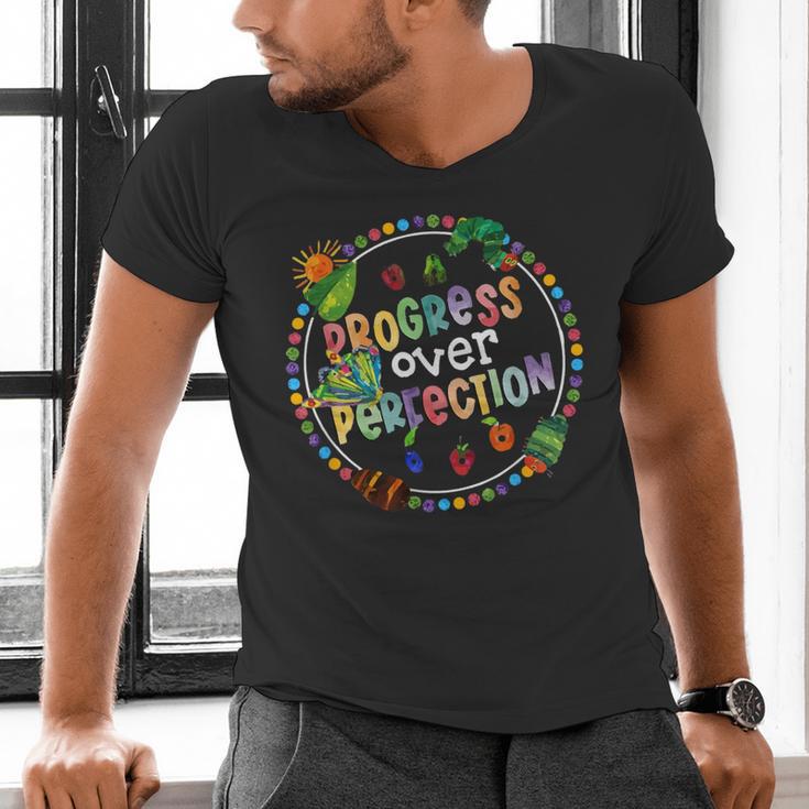 Progress Over Perfection Caterpillar Back To School Teacher Men's V-Neck T-Shirt, gift for family, gift for coworker Progress Over Perfection Caterpillar Back To School Teacher Men's V-Neck T-Shirt, gift for family, gift for coworker