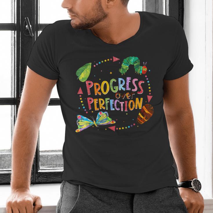 Progress Over Perfection Caterpillar Teacher Back To School Men's V-Neck T-Shirt, gift for family, gift for coworker Progress Over Perfection Caterpillar Teacher Back To School Men's V-Neck T-Shirt, gift for family, gift for coworker