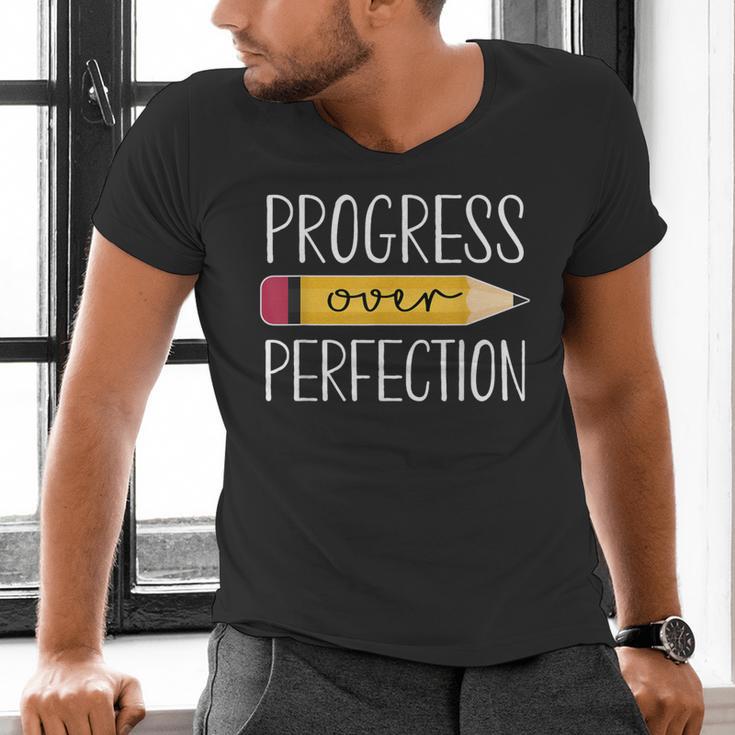 Progress Over Perfection Motivational Back To School Teacher Men's V-Neck T-Shirt, gift for family, gift for coworker