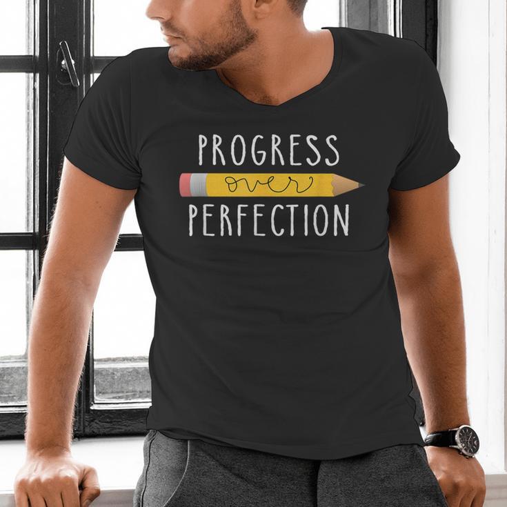 Progress Over Perfection Motivational Teacher Tee Men's V-Neck T-Shirt, gift for family, gift for coworker