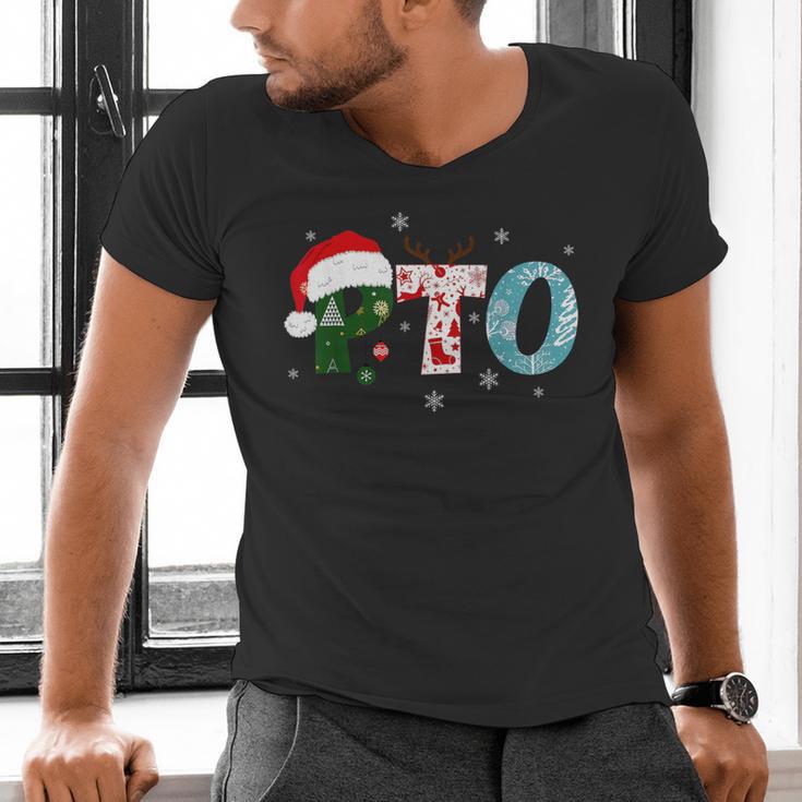 PTO Santa Hat Reindeer Parent Teacher Organization Christmas Men's V-Neck T-Shirt, gift for family, gift for coworker