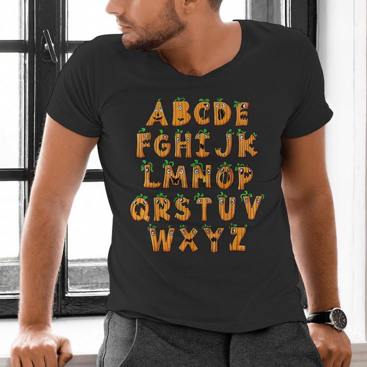 Pumpkin ABC Halloween Alphabet Costume School Teacher Kids Men's V-Neck T-Shirt, gift for family, gift for coworker