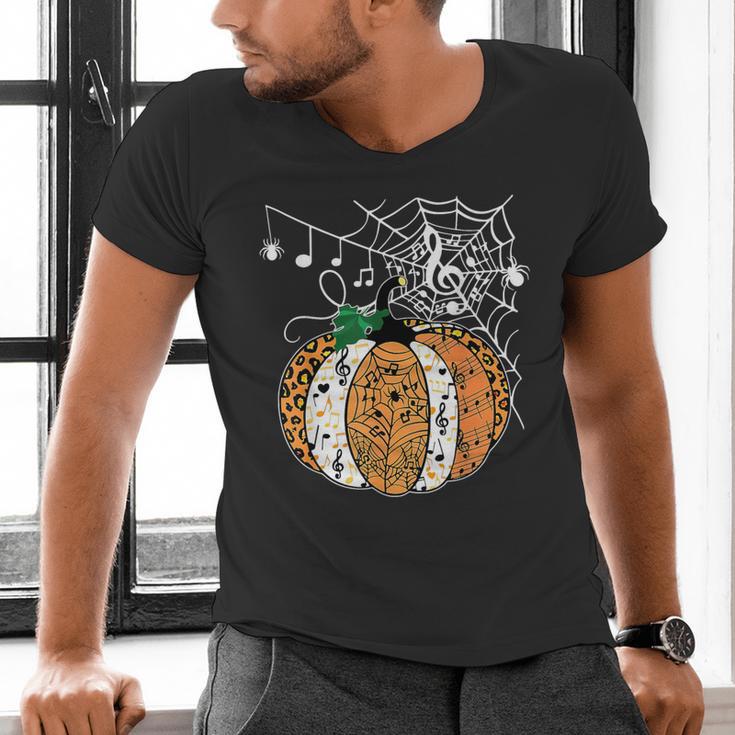 Pumpkin Music Teacher Halloween Fall Music Notes Autumn Men's V-Neck T-Shirt, gift for family, gift for coworker
