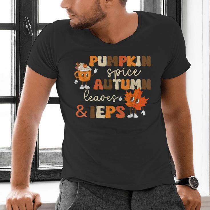 Pumpkin Spice Autumn Leaves IEPS Sped Teacher Fall Men's V-Neck T-Shirt, gift for family, gift for coworker
