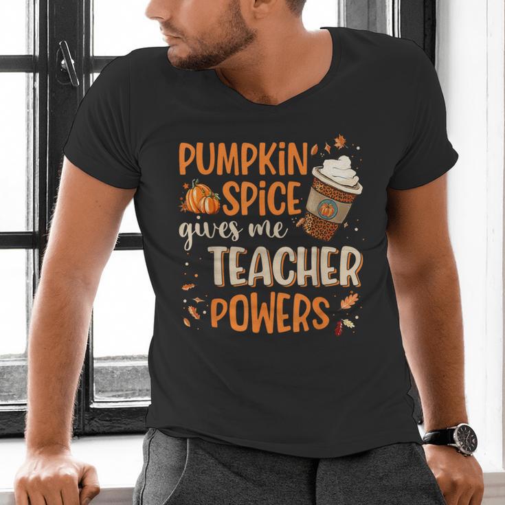 Pumpkin Spice Gives Me Teacher Powers Fall Thanksgiving Men Women Men's V-Neck T-Shirt, gift for family, gift for coworker
