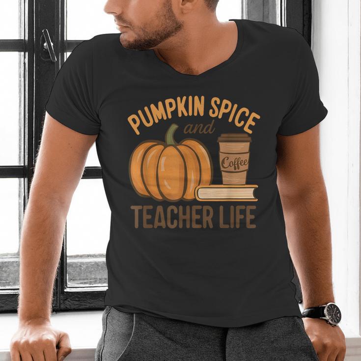 Pumpkin Spice And Teacher Life Halloween Teacher Men's V-Neck T-Shirt, gift for family, gift for coworker Pumpkin Spice And Teacher Life Halloween Teacher Men's V-Neck T-Shirt, gift for family, gift for coworker