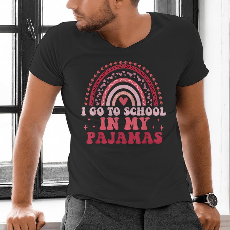 Rainbow Homeschool Mom Teacher I Go To School In My Pajamas Men's V-Neck T-Shirt, gift for family, gift for coworker Rainbow Homeschool Mom Teacher I Go To School In My Pajamas Men's V-Neck T-Shirt, gift for family, gift for coworker