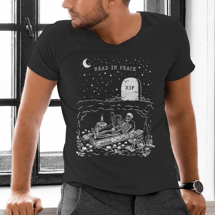 Read In Peace Skeleton Halloween Book Reading Spooky Teacher Men's V-Neck T-Shirt, gift for family, gift for coworker Read In Peace Skeleton Halloween Book Reading Spooky Teacher Men's V-Neck T-Shirt, gift for family, gift for coworker