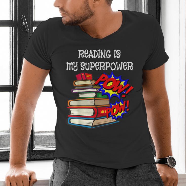 Reading Is My Super Power Superhero Best English Teacher Men's V-Neck T-Shirt, Super Teacher Shirts, English Teacher Shirts, gift for family, gift for coworker